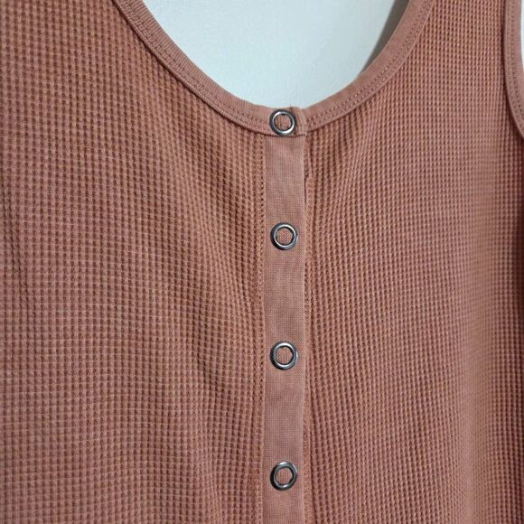 EUC ANTHROPOLOGIE DAILY PRACTICE WAFFLE KNIT SCOOP NECK BUTTON DOWN TAN DRESS M - Picture 4 of 14